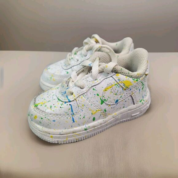 Nike Air Force 1 Low Toddler Custom Paint Splash Size 4C White Shoes DH2926-111 - Picture 1 of 11